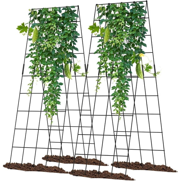 Foldable A-Frame Garden Trellis, 59" H x 15.7" W, 2-Pack Metal Plant Support for Cucumbers, Tomatoes & Climbing Plants