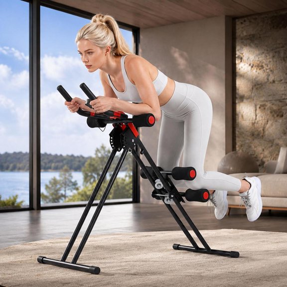 Foldable Ab Workout Equipment with 6 Incline Settings, Lcd Monitor, Eva Foam Pad, Black