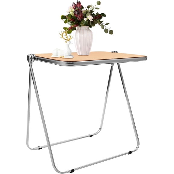 Foldable Acrylic TV Tray Table Small Folding Desk Clear End Table Side Table for Living Room Dining Room Study Room Bedroom Balcony 220.46lbs (Tea)