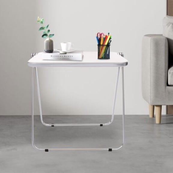Foldable Acrylic Table, 220lbs Capacity Slim Folding Desk, Silver Modern Computer Desk for Small Space, No Assembly Portable Laptop Table for Living Room, Bedroom, Office (25.2" X 19.7")