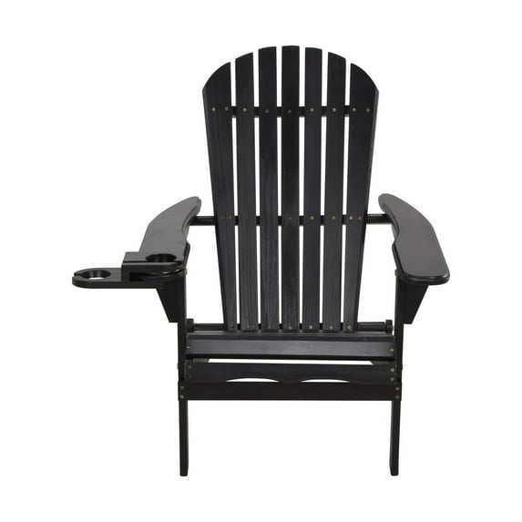 Foldable Adirondack Chair with PVC cup holder. Black color
