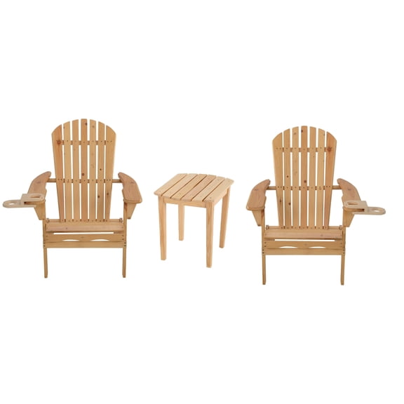 Foldable Adirondack Chair with cup holder Bristro Set, 2 Foldable Adirondack Chairs with cup holders and 1 End Table - N/A