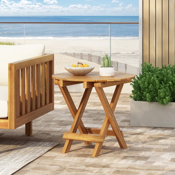 Foldable Adjustable Acacia Wood Side Table Teak Finish No Assembly Required End Table 175 LBS Capacity Space-Saving Accent Table for Indoor Outdoor Use