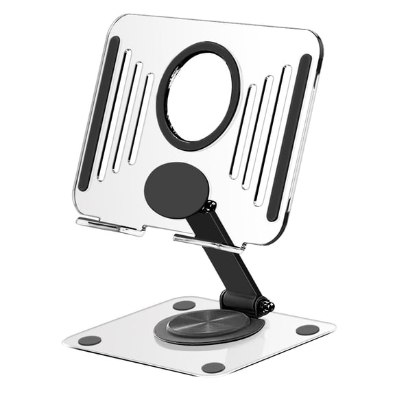 Foldable Adjustable Acrylic Tablet Stand Holder, 360° Rotating Desktop Stand for 6-13 Inch Tablets, Compatible with iPad Pro 11/12.9 Inch, Carbon Steel Alloy Support (Black)