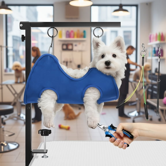 Foldable Adjustable Dog Grooming Arm with Clamp & Safety Leash, Heavy-Duty 26-40 Inch Height, No-Pole Design, Portable Restraint for Small/Medium Dogs, Home & One-Hand Operation