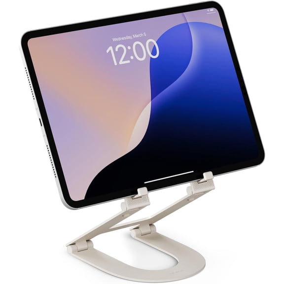 Foldable, Adjustable Tablet Stand for Desk - Premium Aluminum iPad/Tablet Holder with Multi-Angle Hinge, Anti-Slip Pads