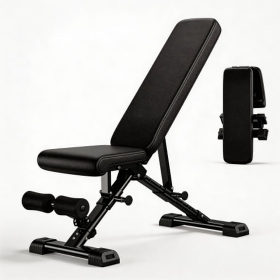Foldable Adjustable Weight Bench, Incline Decline Workout Bench with Leg Support, Multi-Purpose Full Body Strength Training Bench for Home Gym, Black
