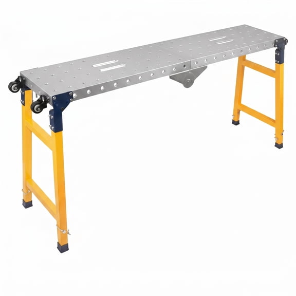 Foldable Adjustable Work Platform, 1100lb Capacity Rolling Scaffold Stand with Anti-Slip Steel Surface, 360 Swivel Wheels for Home Renovation & Maintenance