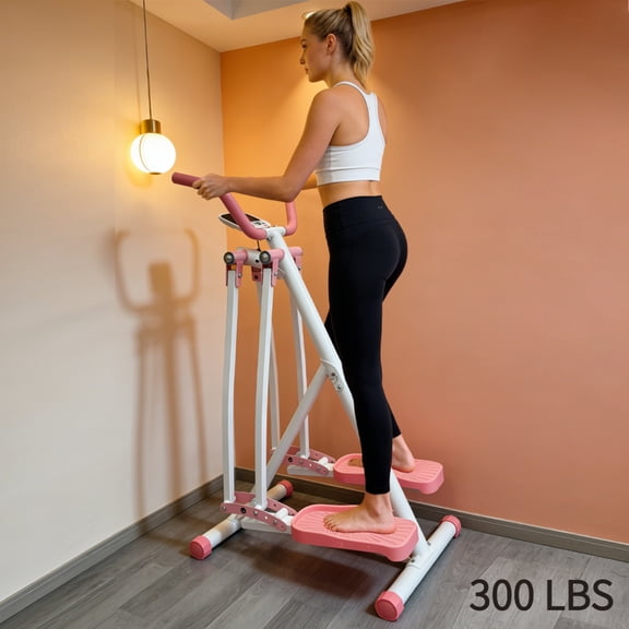 Foldable Air Walk Elliptical Machine Low-Impact Cross Trainer Full Body Cardio Exercise Glider with LCD Display for Home Gym Pink