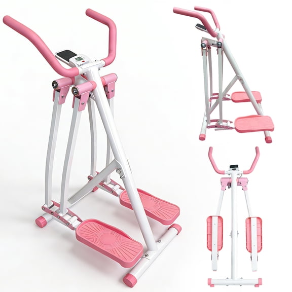 Foldable Air Walk Elliptical Machine Low-Impact Cross Trainer Full Body Cardio Exercise Glider with LCD Display for Home Gym Pink