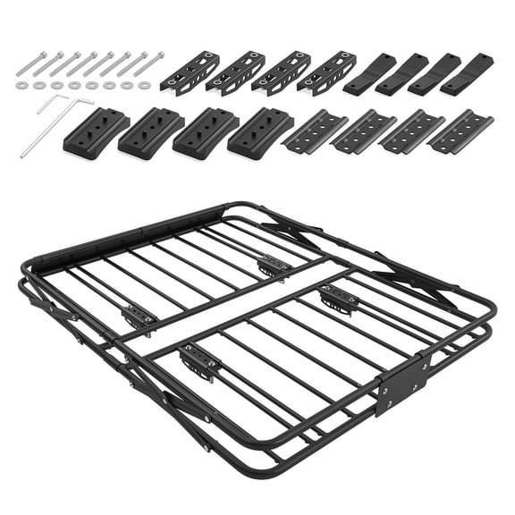 46 x 36 x 4 Inch Foldable Heavy Duty Roof Rack Basket, 200 LBS All Weather Easy Install Universal Car Top Luggage Carrier for SUV Truck