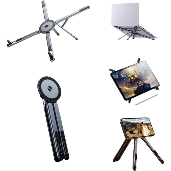Foldable Aluminum Alloy, 3-in-1 Laptop/Tablet/iPhone Holder, Supports Handheld or Desktop Mode, Portable Travel Design,Powerful Magnetic Suction