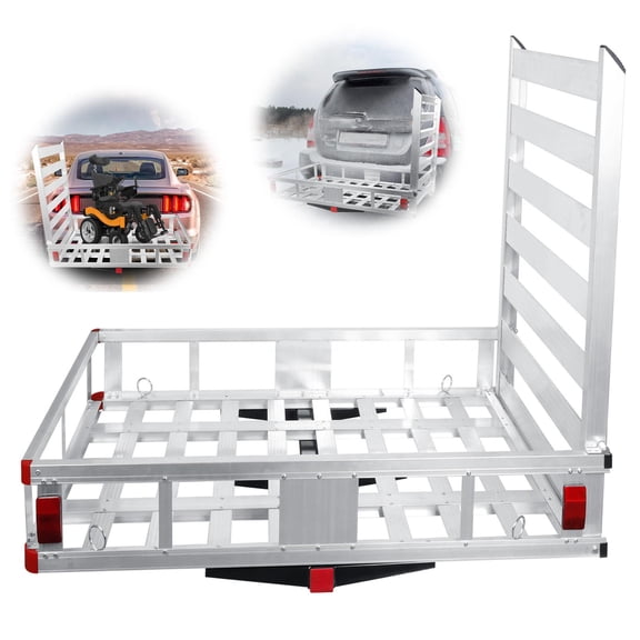 Foldable Aluminum Hitch Cargo Rack, 500 lb Capacity Wheelchair Carrier with Ramp, 50" x 29.5" Fits 2" Receiver for SUV Truck Daily Use