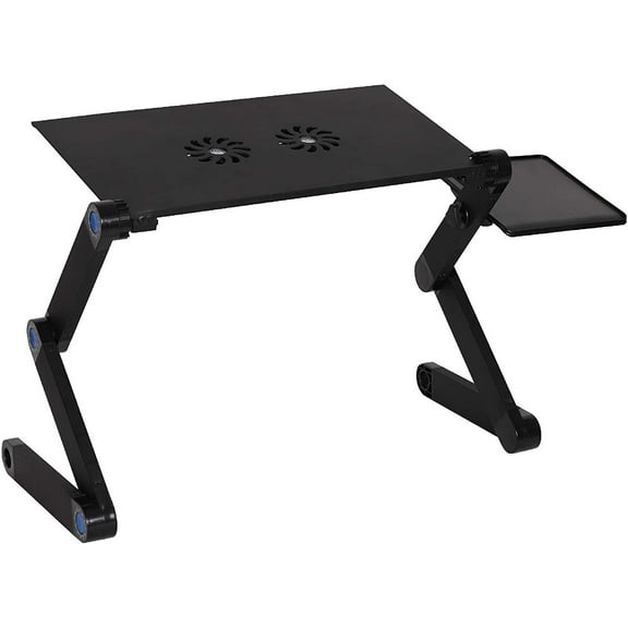 Foldable Aluminum Laptop Desk Adjustable Portable Table Stand with 2 CPU Cooling Fans and Mouse Pad