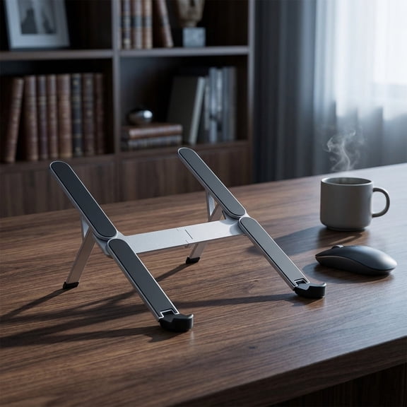 Foldable Aluminum Laptop Stand, 7.1x9.8in Portable Adjustable Notebook Riser, Ergonomic Desk Holder for Laptop & Tablet with Heat Dissipation, Silver