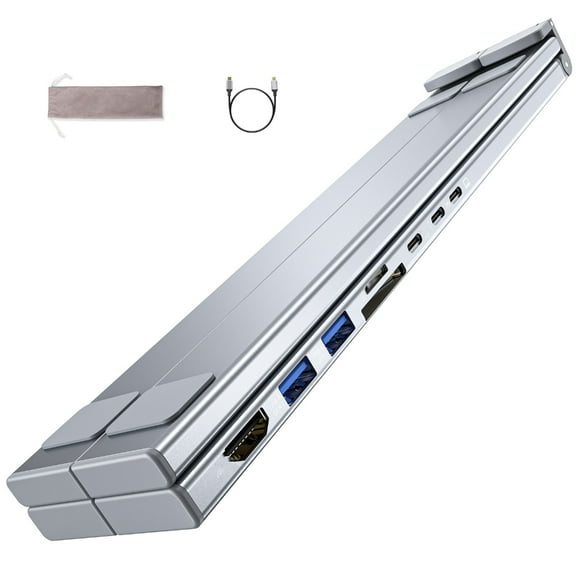 Foldable Aluminum Laptop Stand Hubs with 8 Expansion Port Including 4K and PD100W Charging Capability