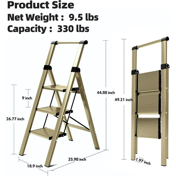 Foldable Aluminum Step Ladder with Anti-Slip Pedals, 330 lbs Capacity, Lightweight & Portable for Home Use