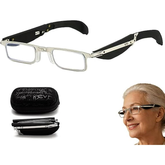 Foldable Anti-Blue Light Reading Glasses with Case, Foldable Anti-Blue Light Readers, Senior Magnifying Glasses(Black-100)