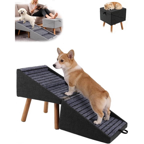 Foldable Anti Slip Pet Stairs, 2-in-1 Dog Ramp & Step Stool, Dog Stairs for Get on Bed or Couch, DogStairs Ramp for Leap Less, Joint-Saver Design for Puppy Senior Injured Dogs