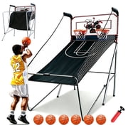 iYofe Double Basketball Hoop Indoor, Easy Fold Portable Basketball Arcade Game, Basketball Shooting Machine with 6 Balls, 8 Modes, LED Scoreboard, Air Pump, for For Youth and Adults
