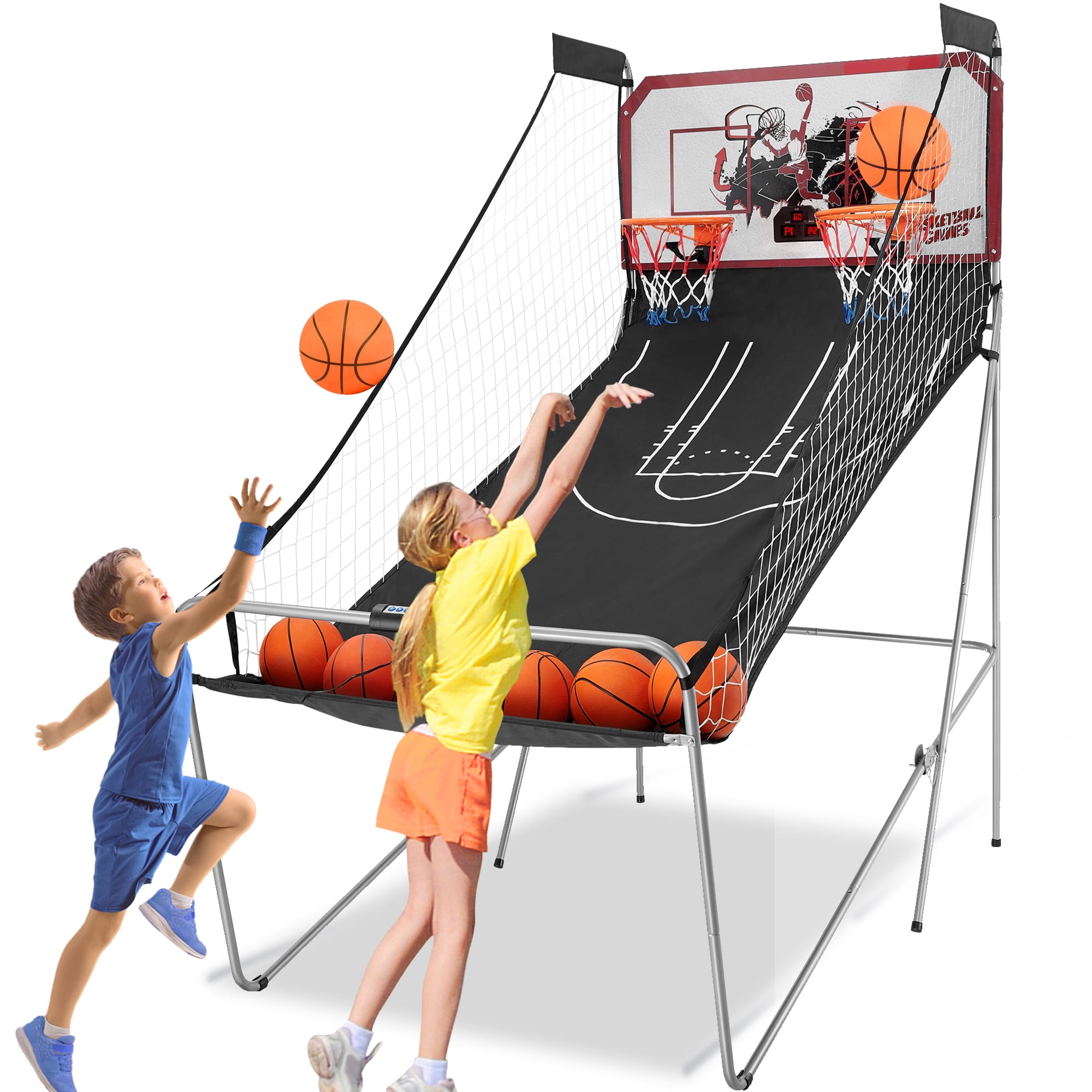  UBACKS Electronic Basketball Arcade Game Indoor - Foldable,  Dual Shot, with 4 Balls and 1 Air Pump : Toys & Games