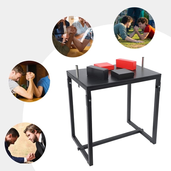 Foldable Arm Wrestling Table W/ 2*Elbow+2*Forearm Pads, Bar Game Table Black for Fitness Clubs, Homes