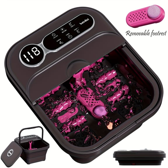 Foldable Automatic Heating Foot Spa Bath, Temperature-Controlled Foot Spa Basin With Massage Rollers, Bubbles, And Foot Care Kit The Perfect Gift For Family And Friends.