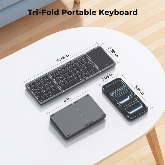 Foldable BT Keyboard with Touchpad - Portable Wireless Keyboard with Holder, Rechargeable Full Size Ultra Slim Pocket Folding Keyboards for Android Windows iOS Tablet & Laptop