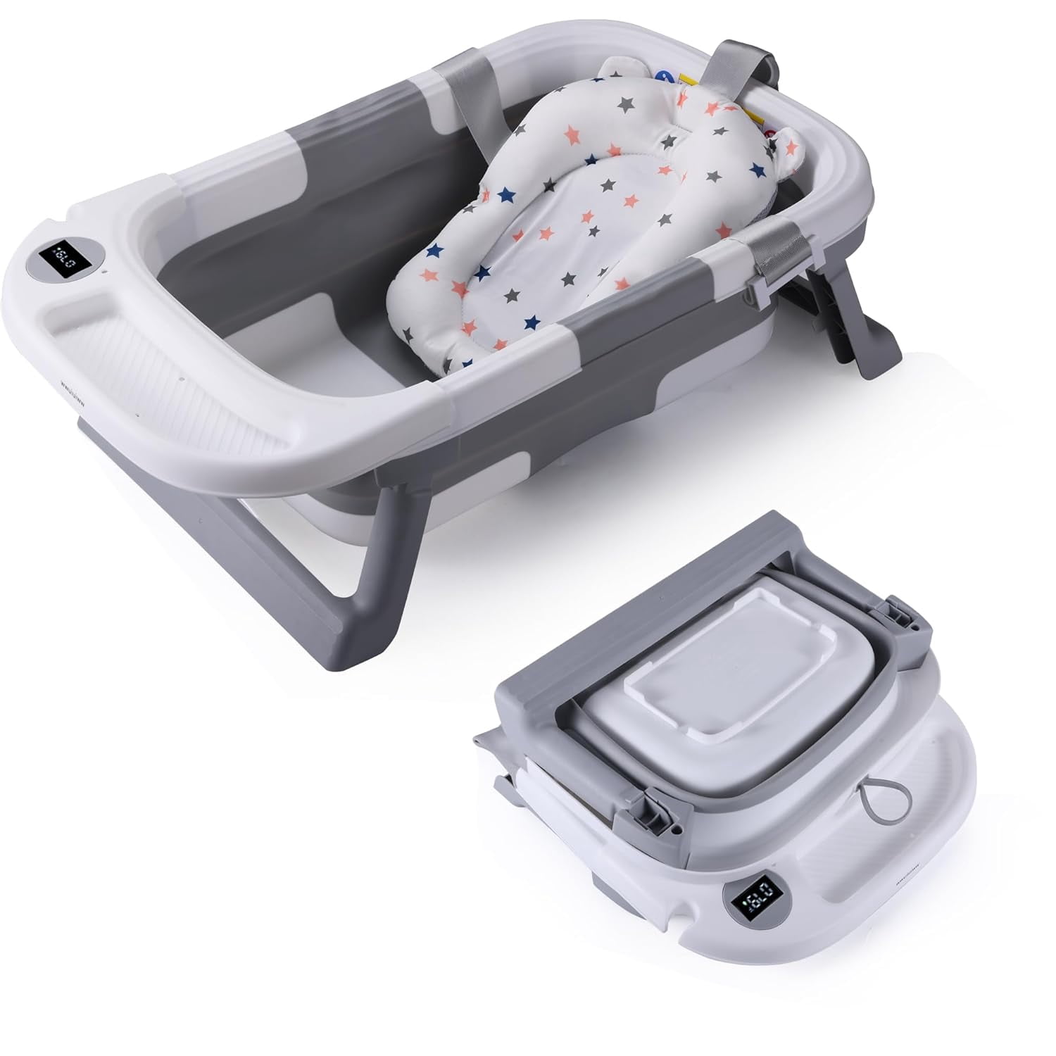 Foldable Baby Bath Tub,Newborn Baby Bath Tub with Soft Bath Mat and Real Time Water Temperature ...