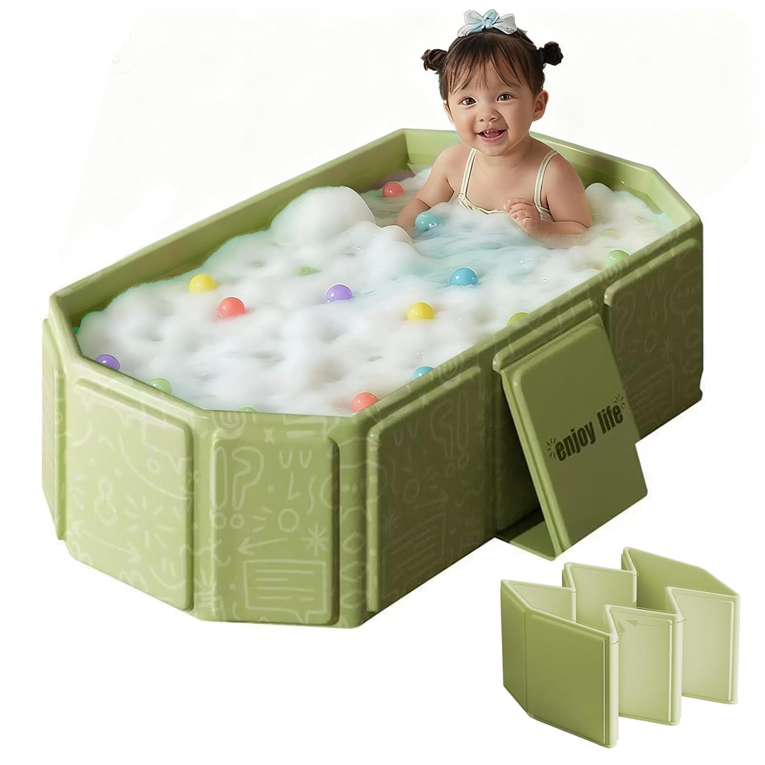 Foldable Baby Bathtub with Drainage System,  Versatile Portable Bathing Solution for Kids and Pets, Efficient Support & Long-lasting Heat Preservation