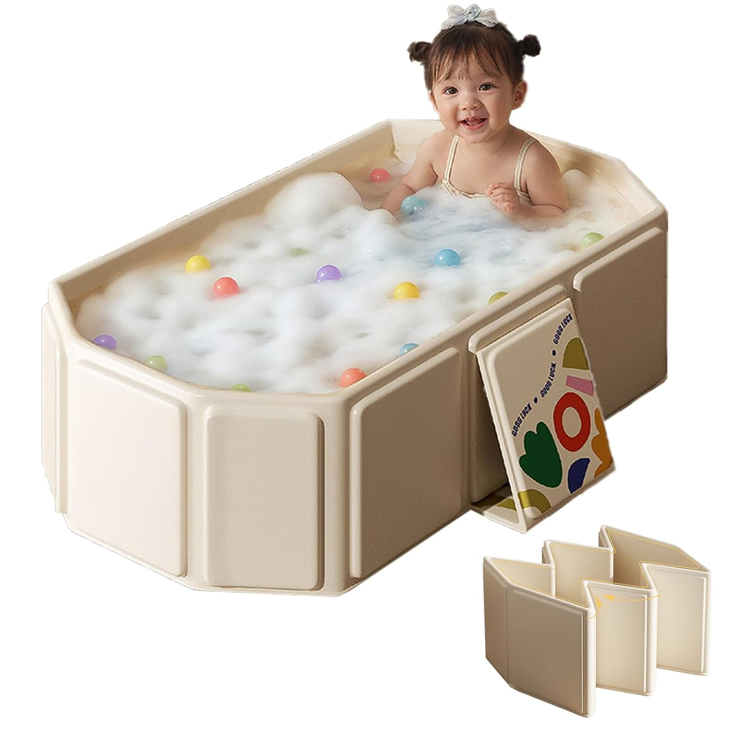 Foldable Baby Bathtub with Drainage System,  Versatile Portable Bathing Solution for Kids and Pets, Efficient Support & Long-lasting Heat Preservation