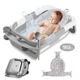 thumbnail image 1 of Foldable Baby Bathtub Portable Infant Baby Bath Tub with Thermometer and Shower Hole(Gray + Net), 1 of 10