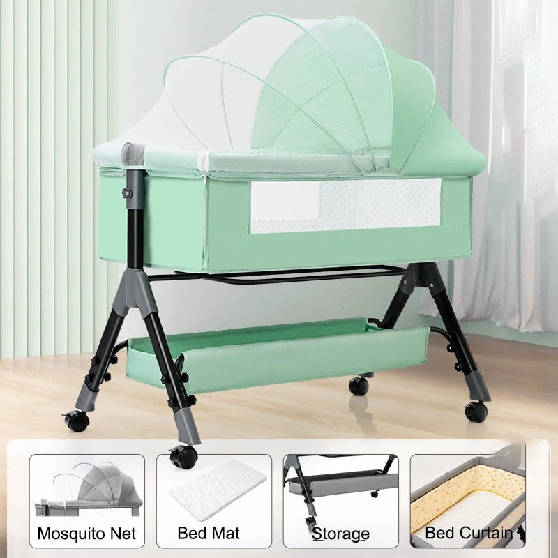 Foldable Baby Bed Crib Portable Bedside Liftable Cradle Bed