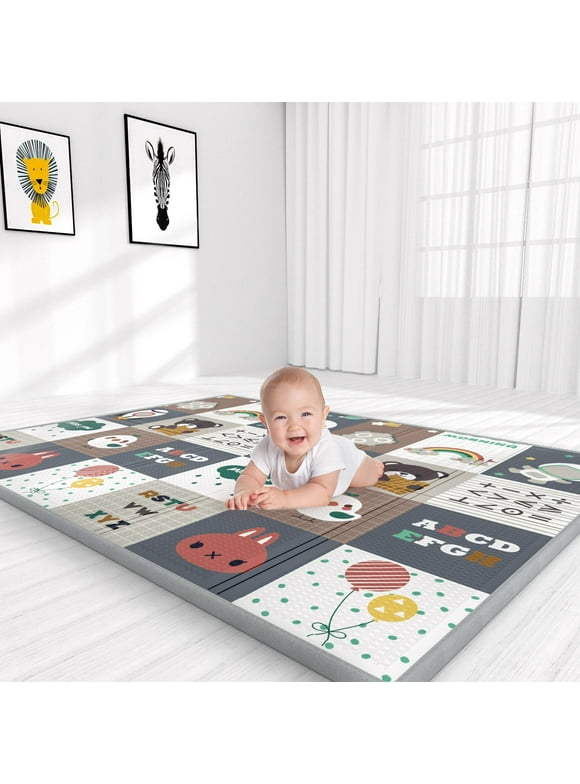 Foldable Baby Play Mat for Crawling, Extra Large Play Mat for Baby, Waterproof Non Toxic Anti-Slip Reversible Foam Playmat for Baby Toddlers Kids, 79" x 71" x 0.4"