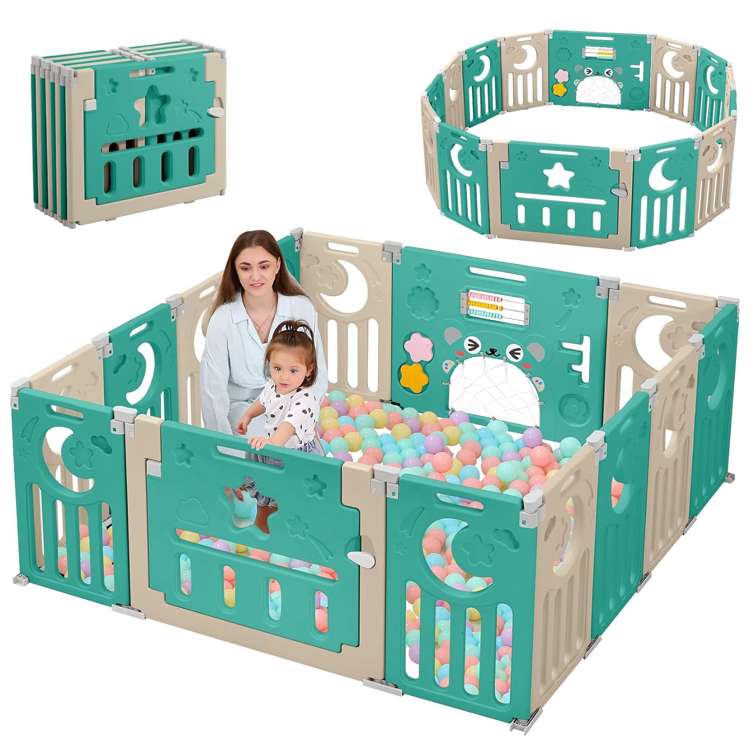 Foldable Baby Playpen, 14 Panel Play Pen for Babies and Toddlers,25 Sq