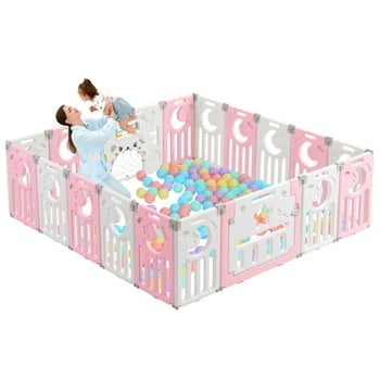 Foldable Baby Playpen, 18 Panel Play Pen for Babies and Toddlers,Neche 75x75 inches Unisex Play Yard,Pink White