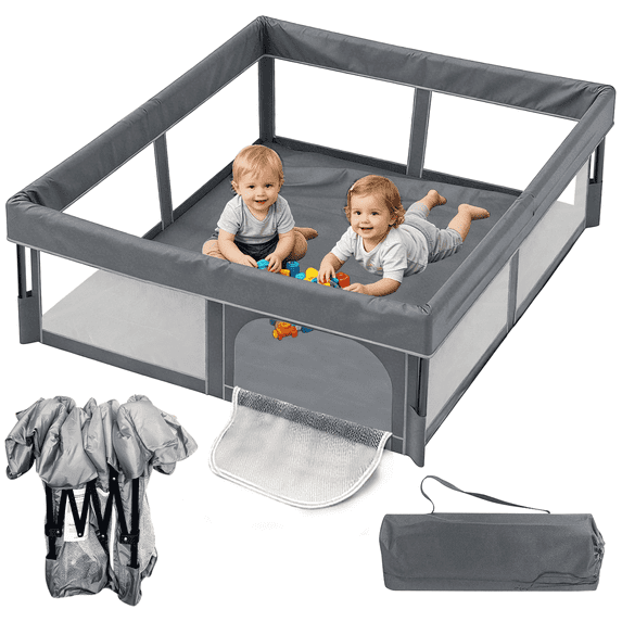 Foldable Baby Playpen, 50"×50" Portable Playpen, Babies and Toddlers Play Pen, Indoor & Outdoor Play Yard, Gray
