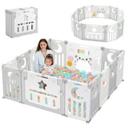 Foldable Baby Playpen, Kids 14 Panel Play Pen for Babies and Toddlers,25 Sq.ft Play Yard,Custom Shape Safety,Grey