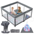 thumbnail image 1 of Foldable Baby Playpen with Mat, Collapsible Play Pen for Babies and Toddlers, Indoor & Outdoor Kids Safety Play Pen, Portable Play Yard with 50 Ocean Balls, 50"×50", Gray, 1 of 10