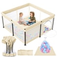 thumbnail image 1 of Foldable Baby Playpen with Mat, Collapsible Play Pen for Babies and Toddlers, Indoor & Outdoor Kids Safety Play Pen, Portable Play Yard with 50 Ocean Balls, 50"×50", Yellow, 1 of 8