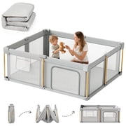 71"x59"x27" Foldable Baby Playpen with Mat, Play Yard Fence for Babies Boys Girls Toddlers, Large Playard W/ 300D Fabric for Infant and Kids