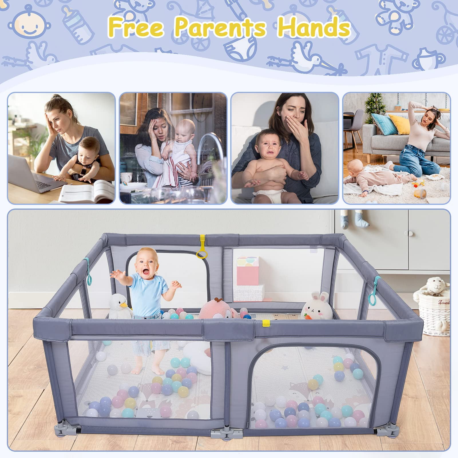 Foldable Baby Playpen Playpen for Babies and Toddlers Adjustable Shape