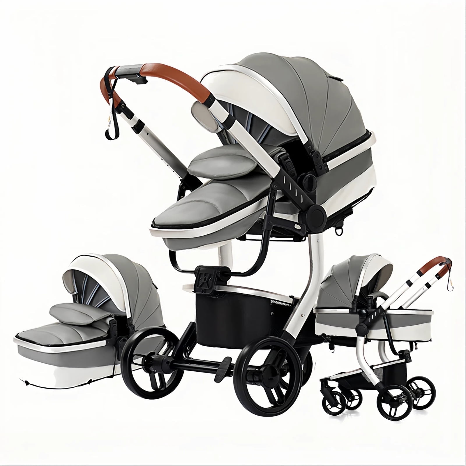 M-b-aby-m Foldable Baby Stroller,Portable Alloy Travel Stroller with PU Leather,Cup Holder,Storage Bag for Newborn Infant,Unisex,GREY