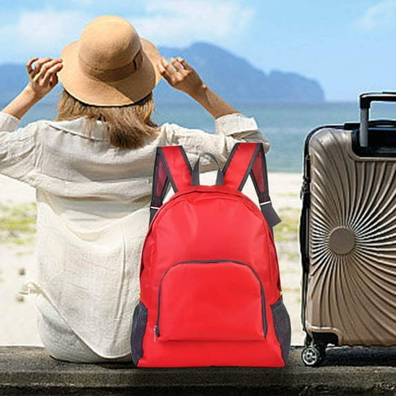 Foldable Backpack 1PC Lightweight Daypack Compact Packable Bag with Zippered Pockets & Reflective Strip for Students & Commuters(Red)