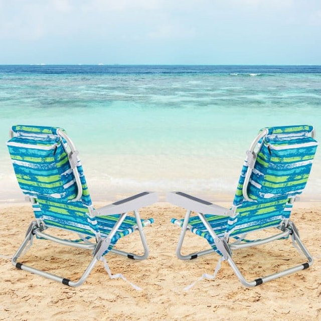 Foldable Backpack Beach Chair with Cup Holder and Storage Pockets for