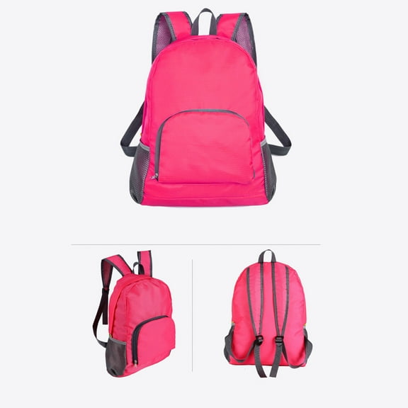 Foldable Backpack | Minimalist Lightweight Packable Bag | Fluorescent Colors | Zipper & Reflective Strip | Mesh Side Pocket | 1 Pc | 150g Travel Daypack | Portable Storage