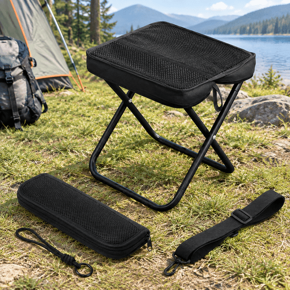 Foldable Backpack Stool, 2-in-1 Portable Camping Stool with Sling Bag, 260LBS Capacity Lightweight Aluminum Frame, Compact Foldable Stool for Adults for Hiking, Fishing, Travel, Outdoor Events