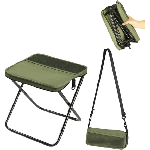 Foldable Backpack Stool, Mini Camping Collapsible Stool, Small Foldable Fishing Chair, Lightweight Outdoor Seat with Adjustable Strap, Portable Camping Stools & Collapsible Chair Green L