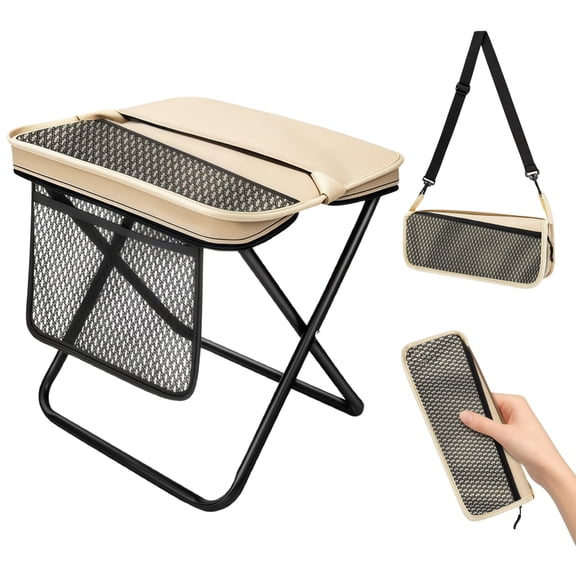 Foldable Backpack Stool, Portable Stools for Adults, Collapsible Stool, Portable Stool for Camping, Fishing, Hiking, Gardening, Travel and Hunting, Foldable Outdoor Seat and Foot Rest, Large, Khaki