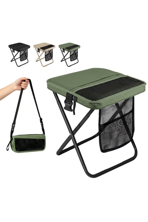 Foldable Backpack Stool for Adults, 16in Portable Camping Stool with Sling Bag, Ultralight for Camping, Fishing, Hiking, Travel & Picnic